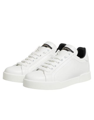 Dolce & Gabbana White Leather Lace Up Low Top Sneakers Shoes