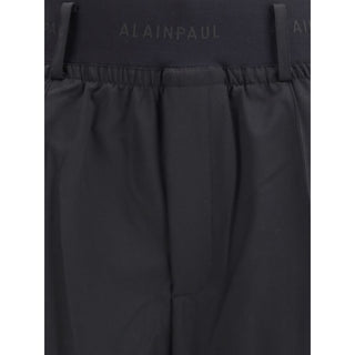 ALAINPAUL Black Fleece Wool Casual Pants