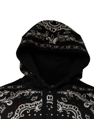 Dolce & Gabbana Black Bandana Print Crown Logo Cotton Hoodie Sweater