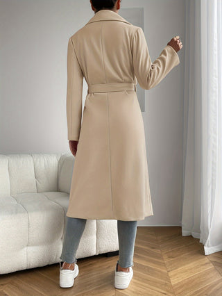 Elegant Solid Color Long Sleeve Long Trench Coat Women Clothing 