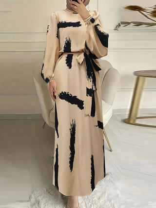 Traditional Arabic Style Long Sleeve Maxi Dress, Multicolor Tie Dress, Women's Clothing. 