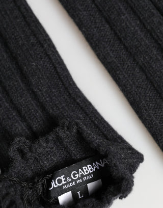 Dolce & Gabbana Black Virgin Wool Knitted Fingerless Gloves