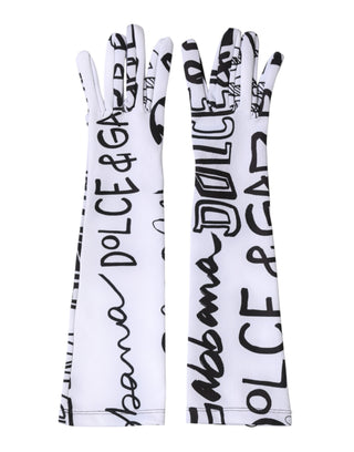 Dolce & Gabbana Black White DG Logo Elbow Length Mitten  Gloves
