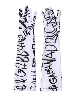 Dolce & Gabbana Black White DG Logo Elbow Length Mitten  Gloves