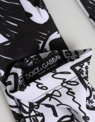 Dolce & Gabbana Gloves Black White DG Logo Elbow Length Mitten