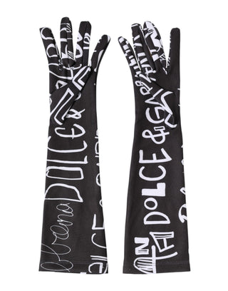 Dolce & Gabbana Black White DG Logo Elbow Length Mitten Gloves