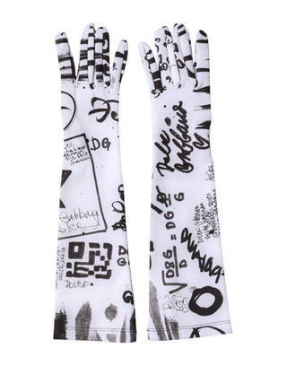 Dolce & Gabbana Black White DG Logo Elbow Length Mitten Gloves