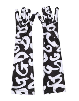 Dolce & Gabbana Black White DG Logo Elbow Length Mitten Gloves