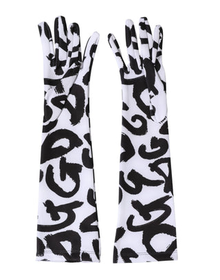 Dolce & Gabbana Black White DG Logo Elbow Length Mitten Gloves