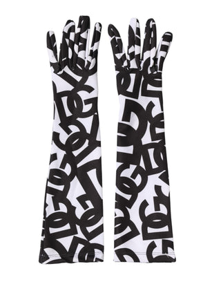 Dolce & Gabbana Black White DG Logo Elbow Length Mitten Gloves