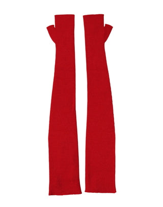 Dolce & Gabbana Red Wool Knitted Fingerless Elbow One Length Gloves