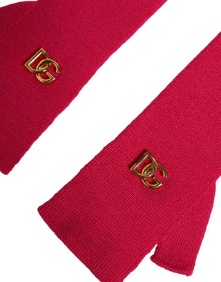 Dolce & Gabbana Pink Wool Fingerless Elbow Length Mitten Gloves
