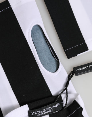 Dolce & Gabbana Black White Nylon Fingerless Wrist Length Gloves