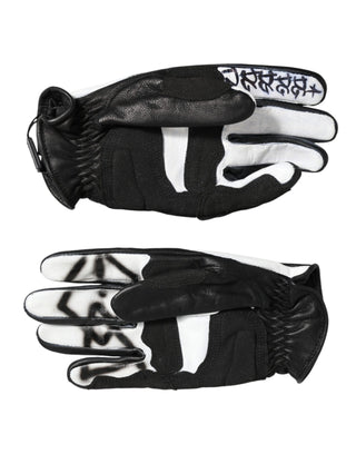 Dolce & Gabbana Gloves Black White Crystal Wrist Length Mitten  Gloves