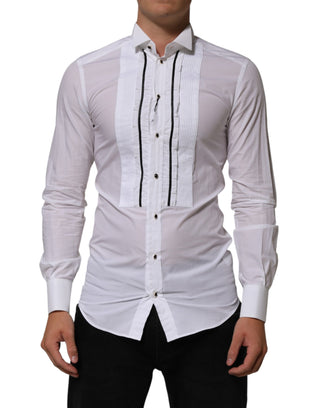 Dolce & Gabbana White Cotton Collared Long Sleeve GOLD Dress  Shirt