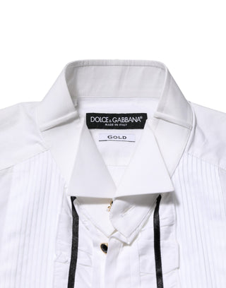 Dolce & Gabbana White Cotton Collared Long Sleeve GOLD Dress  Shirt