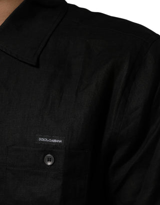 Carhartt Wip Black Linen Collared Short Sleeve Polo Shirt