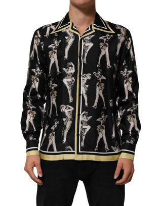 Dolce & Gabbana Black Silk Pin Up Printed Button Down Shirt