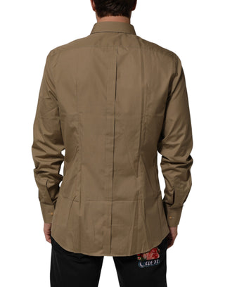 Dolce & Gabbana Brown Cotton Collared Men GOLD Dress Shirt