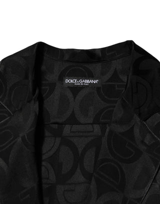 Dolce & Gabbana Black DG Logo Silk Men Long Sleeves Shirt