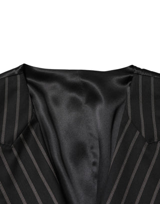 Dolce & Gabbana Black Stripes Wool Dress Men Waistcoat Vest