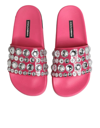 Dolce & Gabbana Pink Crystal Slides Sandals Beachwear Shoes