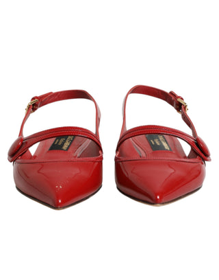 Dolce & Gabbana Red Leather Slingback Flats Sandals Shoes