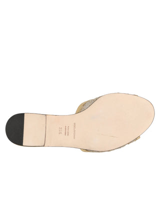 Dolce & Gabbana Gold Devotion Lace Flats Slip On Sandals Shoes