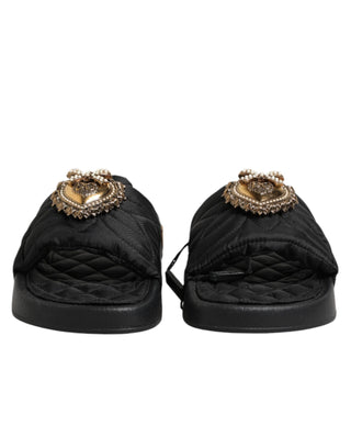 Dolce & Gabbana Black Devotion Matelassé Leather Slides Shoes