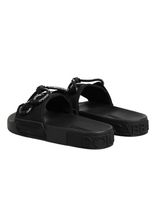 Dolce & Gabbana Black logo print Slides Beachwear Shoes