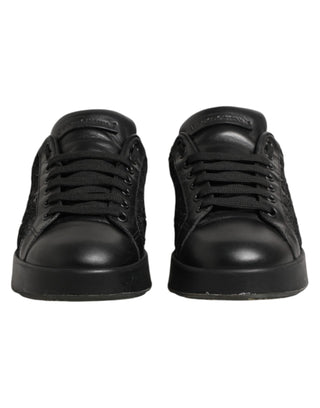 Dolce & Gabbana Black Floral Lace Low Top Sneakers Shoes
