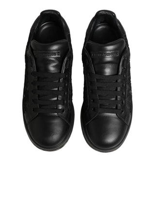 Dolce & Gabbana Black Floral Lace Low Top Sneakers Shoes