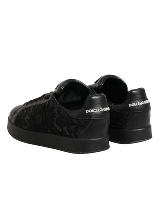 Dolce & Gabbana Black Floral Lace Low Top Sneakers Shoes