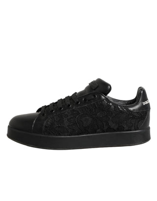 Dolce & Gabbana Black Floral Lace Low Top Sneakers Shoes