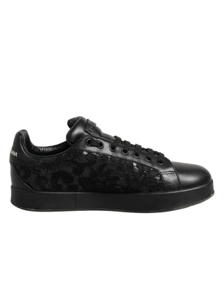 Dolce & Gabbana Black Floral Lace Low Top Sneakers Shoes