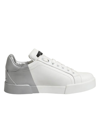 Dolce & Gabbana White Gray Low Top Leather Sneaker Shoes