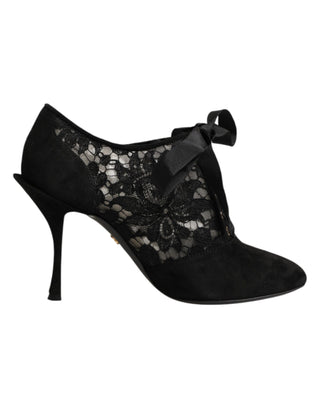 Dolce & Gabbana Black Floral High Heels LACE-UPS Pumps Shoes