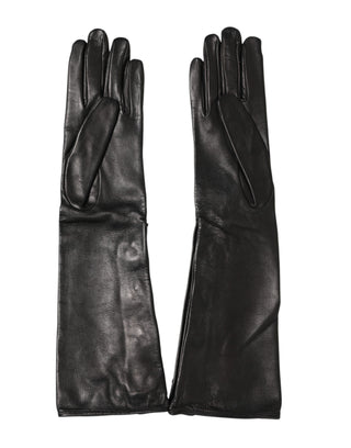 Dolce & Gabbana Black Leather Embellished Long Mitten Gloves