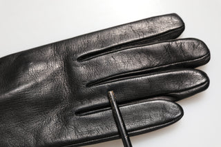 Dolce & Gabbana Black Leather Embellished Long Mitten Gloves