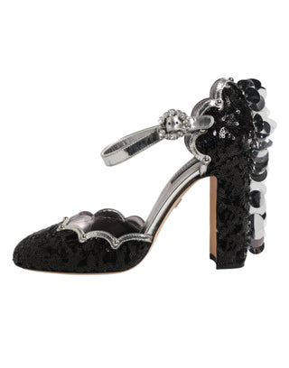 Dolce & Gabbana Black Sequined Ankle Strap Sandals Shoes