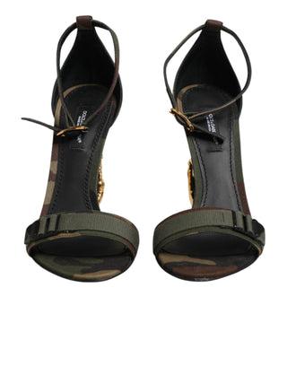 Dolce & Gabbana Multicolor DG Logo Heels Camouflage Sandals Shoes