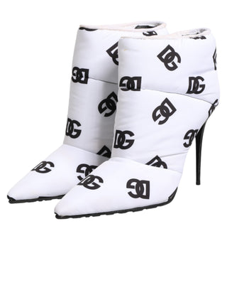 Dolce & Gabbana White DG Logo Heels Short Boots  Shoes