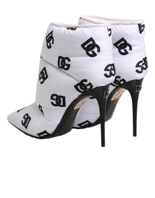 Dolce & Gabbana White DG Logo Heels Short Boots  Shoes