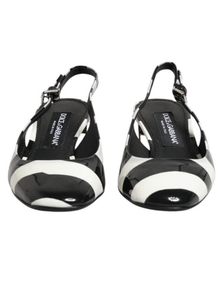 Dolce & Gabbana Black White Stripe Heels Slingback Shoes