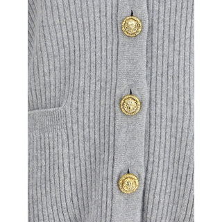 Balmain Gray Fleece Wool Cardigan