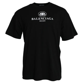 Balenciaga Black Cotton Logo Print Crew Neck Short Sleeves T-shirt