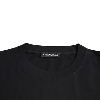 Balenciaga Black Cotton Logo Print Crew Neck Short Sleeves T-shirt