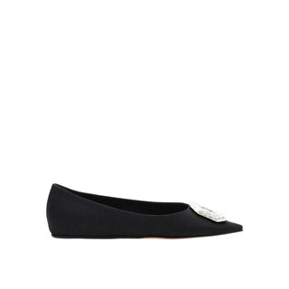 Amina Muaddi Black Silk Ballet Flats