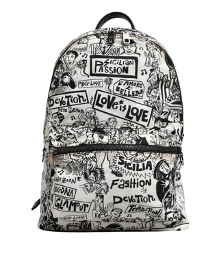 Dolce & Gabbana Black White Graffiti Print School Backpack Men Borse Bag