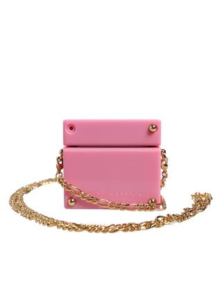 Dolce & Gabbana Pink DG Logo Plaque Cover Gold Chain Airpods Case